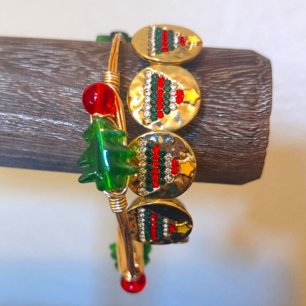 Two Christmas Bracelets -- One Bangle & One Stretch Bracelet